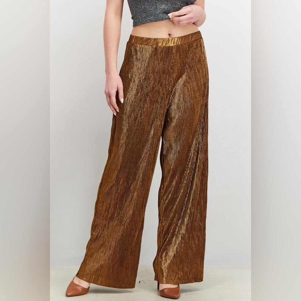 French Connection Metallic Gold Wide Leg Pants Size Medium
